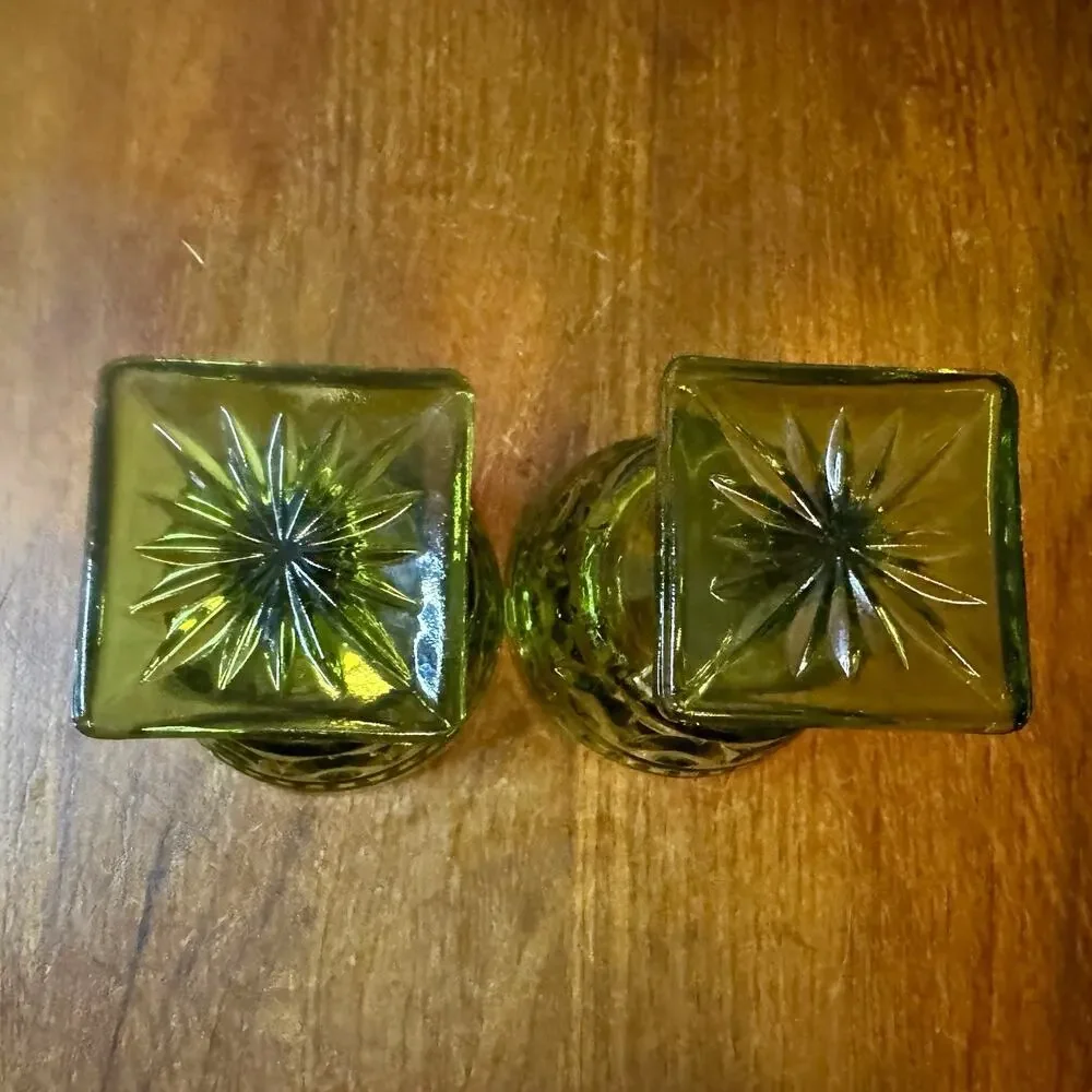 Vintage Indiana Glass Colony Avocado Green Pressed Glass Sherbet Goblets 2 MCM
